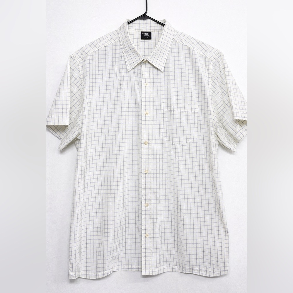 Casual White and Blue Grid Men's Shirt